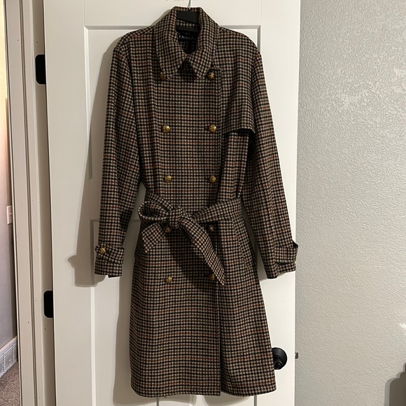 Vintage Wool Ralph Lauren Plaid Trench Coat - Picture 1 of 6